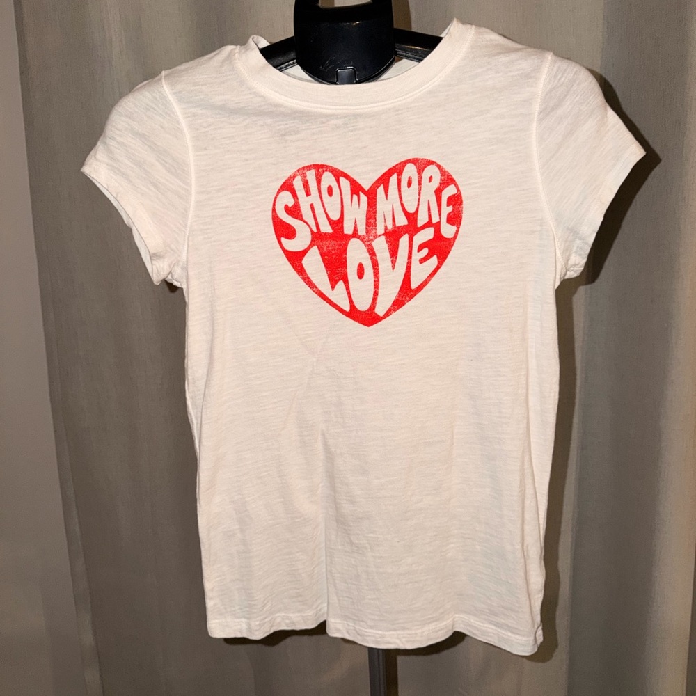Juniors Graphic White T-Shirt with Red Heart Show More Lovw